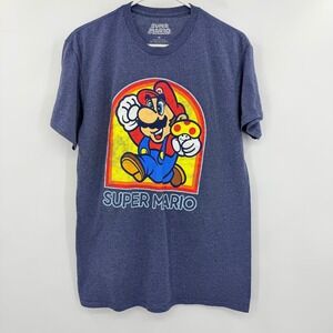 Super Mario Mens Graphic T-Shirt Blue Heathered Nintendo Retro 2017 Medium